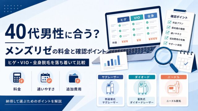 メンズリゼは40代男性に合う？ヒゲ脱毛・VIO脱毛・全身脱毛の料金と確認ポイント