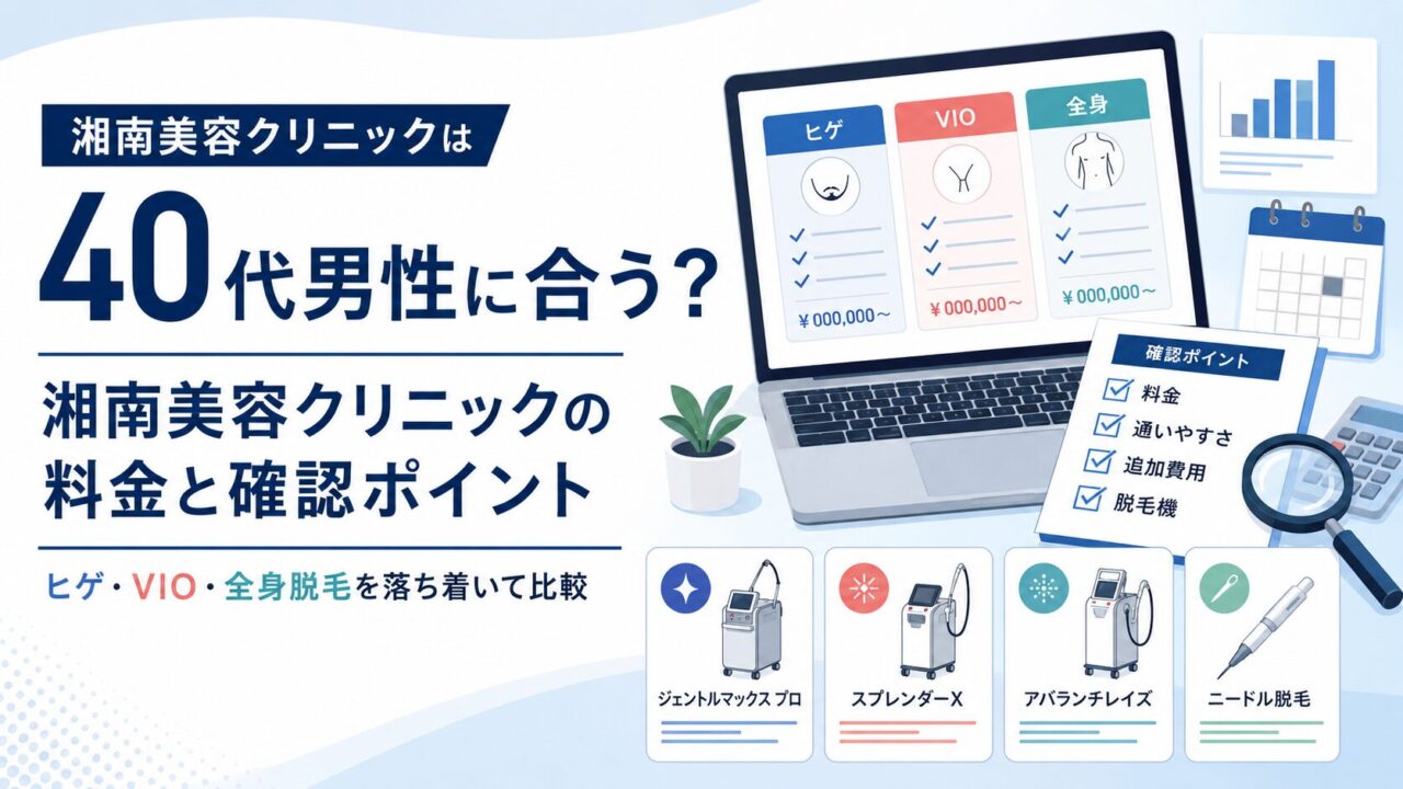 湘南美容クリニックは40代男性に合う？ヒゲ脱毛・VIO脱毛・全身脱毛の料金と確認ポイント