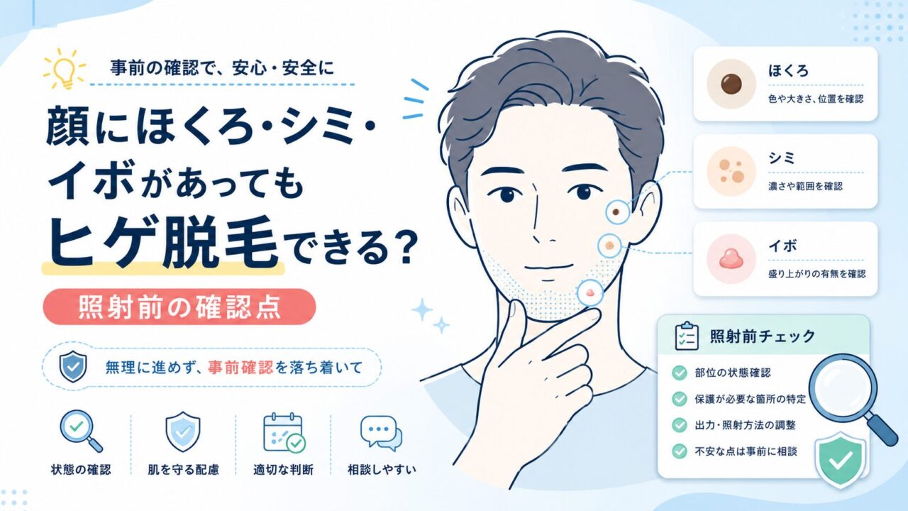 顔にほくろ・シミ・イボがあってもヒゲ脱毛できる？照射前の確認点