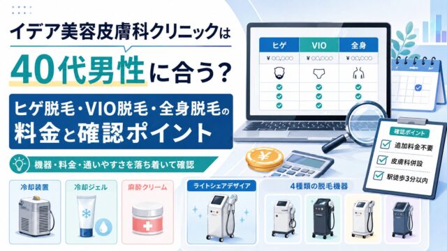 イデア美容皮膚科クリニックは40代男性に合う？ヒゲ脱毛・VIO脱毛・全身脱毛の料金と確認ポイント