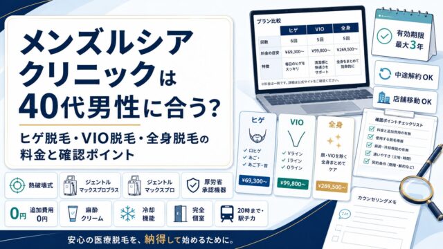 メンズルシアクリニックは40代男性に合う？ヒゲ脱毛・VIO脱毛・全身脱毛の料金と確認ポイント