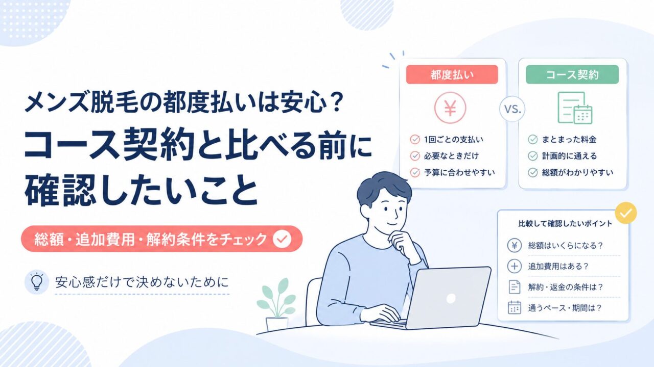 メンズ脱毛の都度払いは安心？コース契約と比べる前に確認したいこと